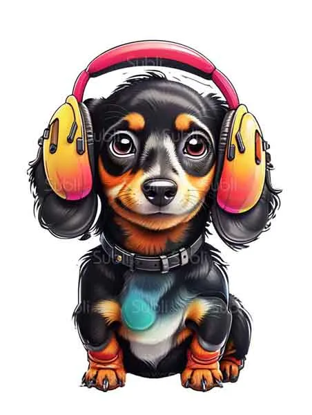 DTF merke - Dachshund med hodetelefoner